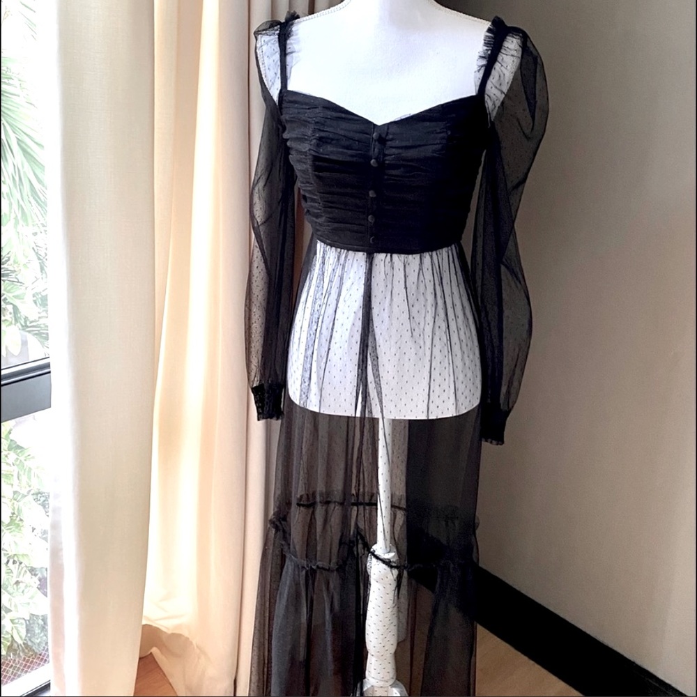 Sheer Long Black Tulle Top, NWT